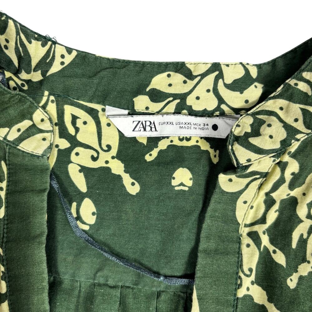 ZARA XXL Green Paisley Cotton Tiered Maxi Dress Long Sleeve Modest Cottagecore - Picture 6 of 9